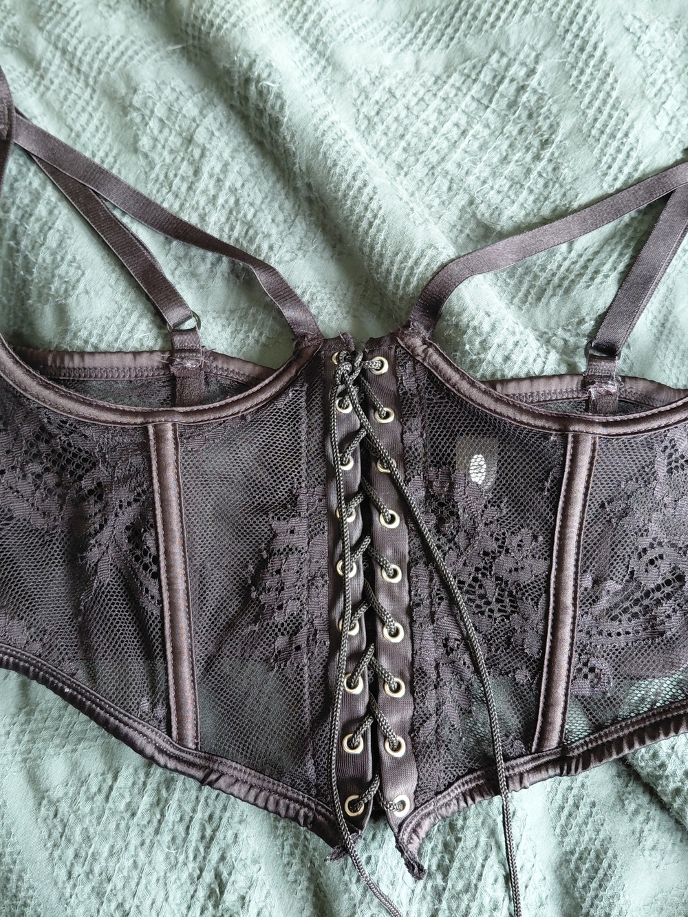 Killstar Black Lace Corset Bralette with Mesh Paneling Lace Basque